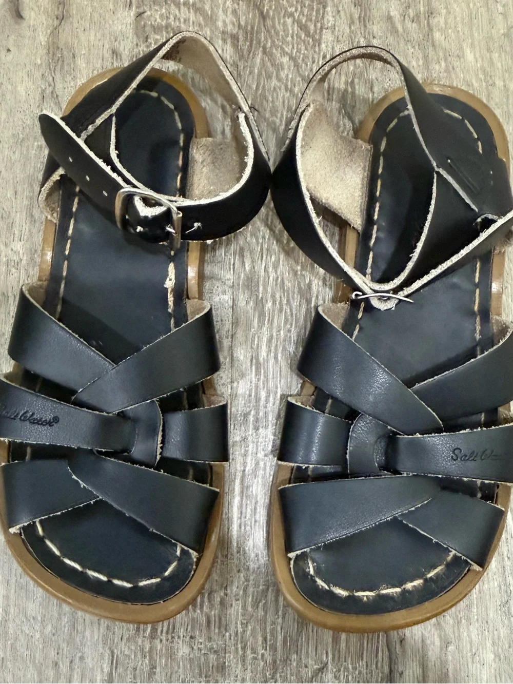 Black Kid’s Ankle Strap Leather Sandals